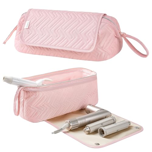 Leudes Hair Tools Travel Bag for Women Heat Resistant Mat for Travel Essentials Hot Tools Straighteners,Flat Irons,Curling Iron,Hot Air Brushes and Hair Dryer Organizer Bags 2 in 1(Pink) - color: Pink