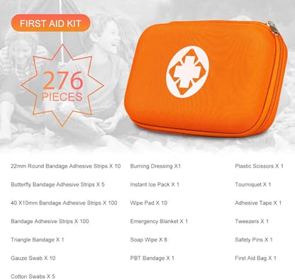 276PCS Mini Car First Aid Kit Travel Size for Business Trips, Compact First Aid Emergencies Kit Supplies for Rv Hiking Rode Trips Home Essentials, Orange AMORNING - style: Orange-276Pcs