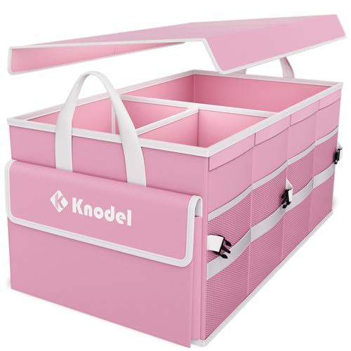 K KNODEL Car Trunk Organizer with Lid, Collapsible Car Trunk Storage Organizer, Car Organizer and Storage for SUV, Truck, Sedan (Medium, Pink) - color: Pink, size: Medium-With Lid