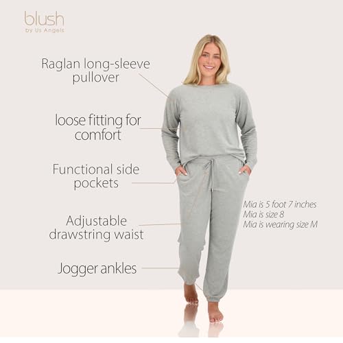Blush by Us Angels 2 Piece Jogger Lounge Set for Women | Women's Travel Sweatsuit - Lightweight, Cozy Loungewear - color: Grey, size: Large