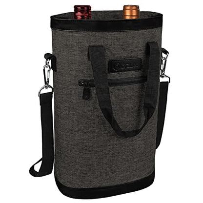 opux Two Bottle Wine Bag Carrier Tote, Insulated Leakproof 2 Bottle Wine Cooler Bag for Travel BYOB Picnic, Portable Wine Case, Gift for Men Women Wine Lover Birthday Party Christmas, Charcoal Gray - color: Charcoal Gray