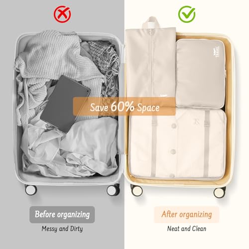 8 Set Packing Cubes for Travel Suitcase Organizer Bags Luggage Packing Cubes Set Travel Essentials Accessories Gifts for Women - color: Beige