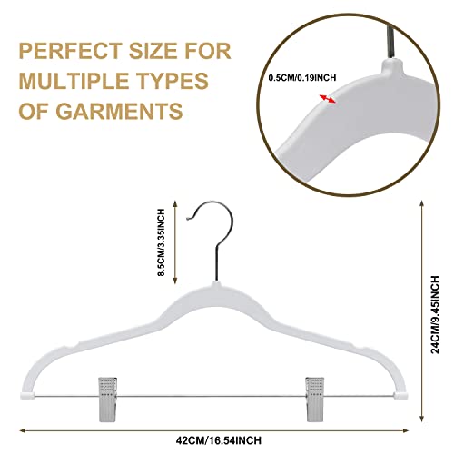 Quality Plastic Non Velvet Non-Flocked Thin Compact Coat Hangers with Metal Clips for Skirts Pants Blouses 360° Swivel Hook (White, 20) - color: White