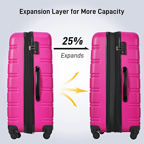 Merax Luggage Sets of 3 Piece Carry on Suitcase Airline Approved,Hard Case Expandable Spinner Wheels (Pink) - color: Pink, size: 3-Piece Set(20/24/28)