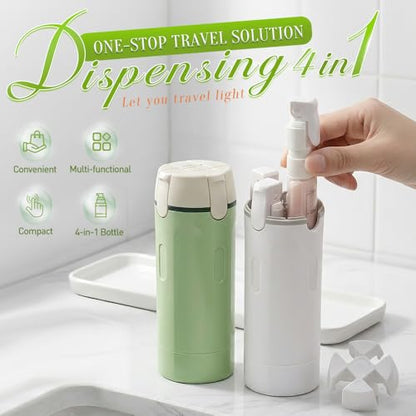 4-in-1 Travel Dispenser Bottle Refillable, 2026 New 4 Pack 30ML Travel Bottles for Toiletries, Leak Proof Travel Size Containers, Shampoo and Conditioner Bottles (Green+White) (White) - color: White