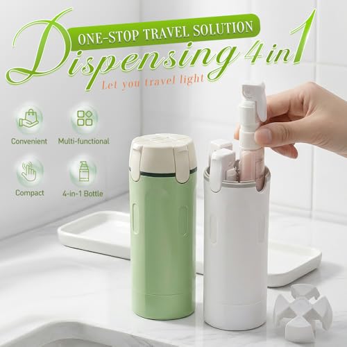 4-in-1 Travel Dispenser Bottle Refillable, 2026 New 4 Pack 30ML Travel Bottles for Toiletries, Leak Proof Travel Size Containers, Shampoo and Conditioner Bottles (Green+White) (Green) - color: Green