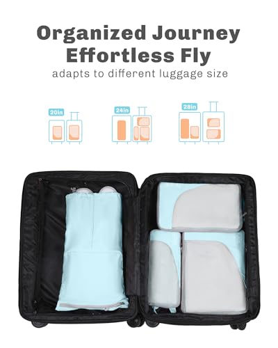 Hynes Eagle 6 Set/ 4 Set/ 2 Set Compression Packing Cubes Travel Essentials Lightweight Nylon Luggage Suitcase Organizer Bag Light Blue 4PCS - color: Light Blue-4 PCS