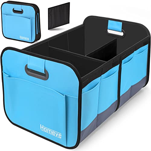 Homeve Car Trunk Organizer for SUV, 18.5Gal Large Capacity No-Sag Heavy Duty, Foldable Waterproof Anti-Slip Storage with 12 Pockets, Fit Sedan, Truck, Universal Car Accessories, Blue, 2 Compart,Large - color: Blue, size: 2 Compart