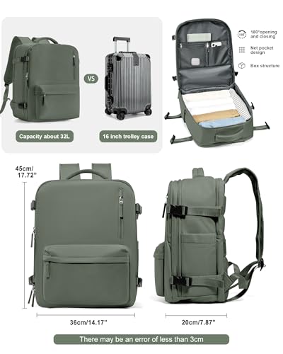 VGCUB Travel Backpack for Women Men for Spirit Airlines Personal Item Bag 18x14x8 Inches Laptop College Backpack,Waterproof Carry on Flight Approved Work Backpack,Large Army green - color: Army Green, style: X-large