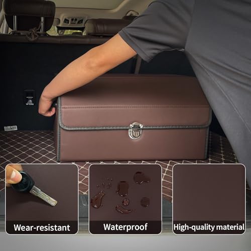 Trunk Organizer for Car With Lid,Foldable Trunk Organizer for SUVs & Sedans,Multi-Functional Leather Storage Box - Brown - Small - color: Brown, size: Small