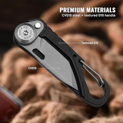 TACRAY Vinto 5-in-1 Small Pocket Knife – Ultra-Light Compact Multitool with Utility Knife, Seatbelt Cutter, Bottle Opener, Flathead Screwdriver & Keyring Attachment for Everyday Carry (Black) - color: Black