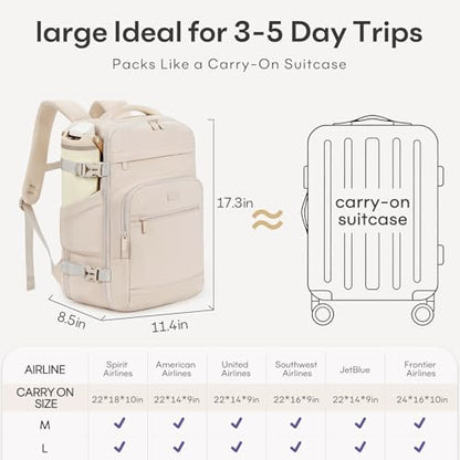 mibasies 30L Travel Backpack for Women & Men: Flight Approved Carry On Backpack, TSA Personal Item Bag with Water Bottle Pocket, Weekender Essentials Backpacks fits 15.6" Laptop - Beige - color: Beige, size: Large