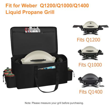 Grill Carry Bag for Weber Q1000 Q1200 Liquid Propane Grill, 1680D Heavy Duty Water Resistant Outdoor BBQ Grill Bag, with Multi-pockets and Padded Handle