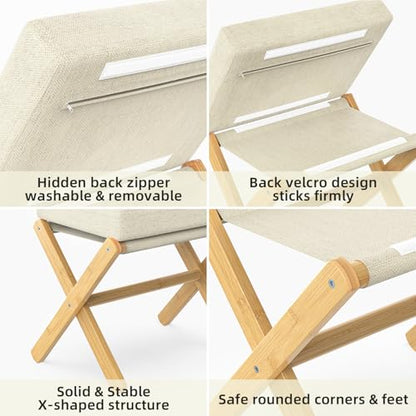 BAMBOOHOMIE Foldable Foot Stool Ottoman, Modern Foot Rest with Bamboo X Legs & Thick Foam Cushion, Folding Foot Stools Small Padded for Bedroom Living Room, Footstool for Chair Couch (Natural - Beige) - color: Natural - Beige