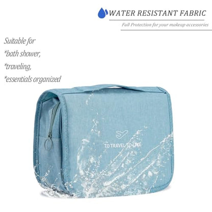 L&FY Hanging Travel Toiletry Bag Women's Cosmetic Organizer Makeup Case Pouch Men's Shaving Kits With Handle (Canvas Blue) - color: Canvas Blue, size: Compact Size
