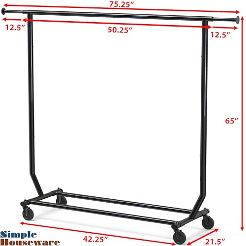 Simple Houseware Supreme Commercial Grade Clothing Garment Rack, Holds Up to 250 lbs, 50 to 75 Inches Extendable Rod, Black - color: Black, size: Commercial Grade