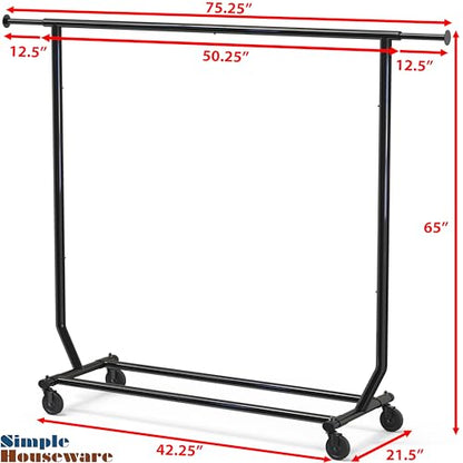 Simple Houseware Supreme Commercial Grade Clothing Garment Rack, Holds Up to 250 lbs, 50 to 75 Inches Extendable Rod, Black - color: Black, size: Commercial Grade