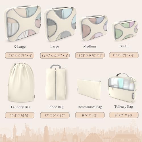 Shacke 8 Set Packing Cubes for Travel – Complete Luggage Organizer Set with Laundry, Shoe, Toiletry & Accessories Bag, Suitcase Travel Organizer (Sand) - color: 8 Set - Sand, size: Set of 8