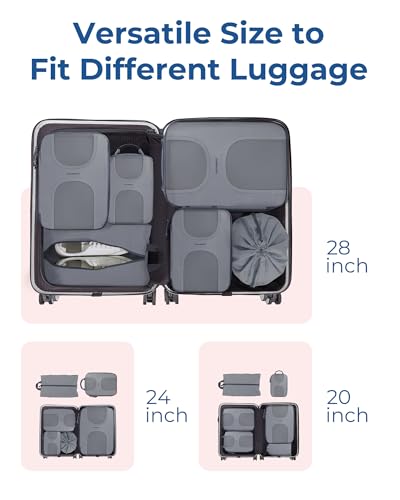 BAGSMART Compression Packing Cubes, 6 Set Packing Cubes for Suitcases, Lightweight Suitcases Organizers Bag Set & Compression Travel Cubes, Travel Essentials Packing Organizers - color: 04-Grey