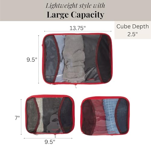 Baggallini Compression Cube 3-piece set - Lightweight Compression Packing Cubes for Travel - color: Scarlet