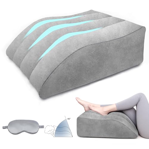Inflatable Leg Elevating Pillow for Traveling - Leg Pillow Elevation with Eye Mask,Inflatable Leg Pillow for Swelling,Circulation,Pain Relief,Bolster Pillow Support for Ankle Recovery,Foot,Knee,Gray - color: Grey
