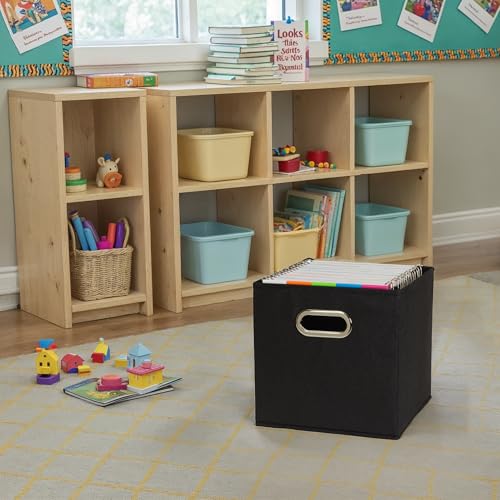 Household Essentials Foldable Fabric Storage Bins 6 Piece Set, Strong Poly-Woven Fabric, Sturdy Chipboard Sides, Grommet Front Handle, Stackable, Classic Design, Black - color: Black, size: 11” L x 11” W x 11” H