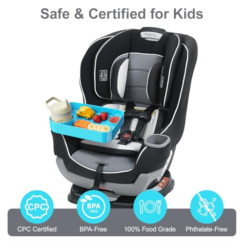 Car Seat Snack Tray for Toddlers - 3 Inch Cup Holder Fits Most Sippy Cups & Straw Bottles with Dip Well, Mess-Free Square Kids Travel Tray Road Trip Essentials, Sky Blue - color: Sky Blue