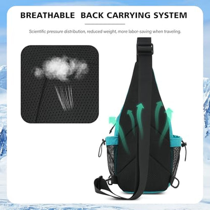 Peicees Small Sling Bag with 2 Bottle Holders (Suitable for 2.5 IN Diameter Bottle), Sling Backpack Crossbody Bag Chest Daypack for Daily Use Travel, Bottle Not Included, Green - color: Green