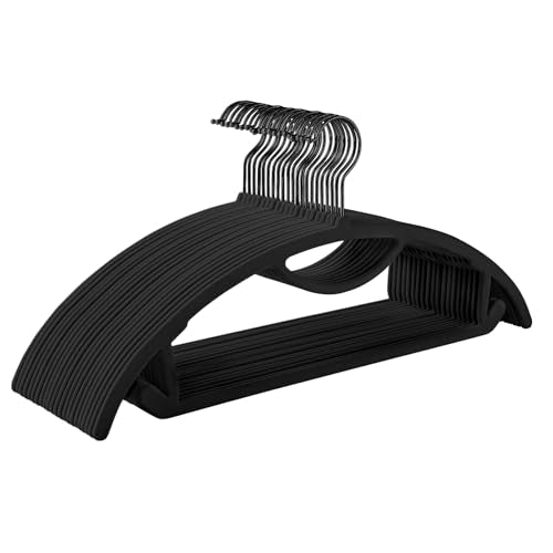 MIZGI Premium Velvet Hangers 30-Pack,No Shoulder Bump Hangers W/Tie Bar Ultra Thin Space Saving Non Slip Hanger Heavy Duty Felt Rounded Clothes Hanger for Sweaters,Coat,Jackets,Pants,Shirts - color: Black/Black Hook, size: 30 Pack