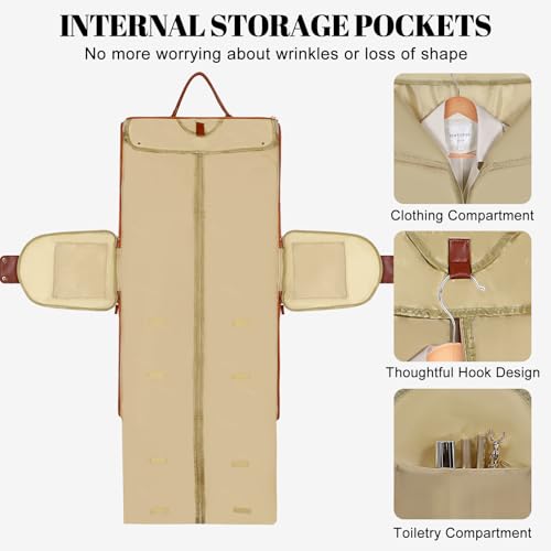 Geestock Garment Duffle Bags for Travel, Convertible Carry On Garment Bag with Shoe Pouch & Shoulder Strap, 2 in 1 Foldable PU Leather Suit Travel Bag for Women & Men, Black - color: Black and Brown