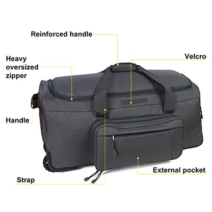 Greencity Duffel Bag Wheels Rolling Deployment Wheeled Military Suitcase Heavy-Duty Extra large deployment bag Capacity 32 Inch，Grey - color: Grey