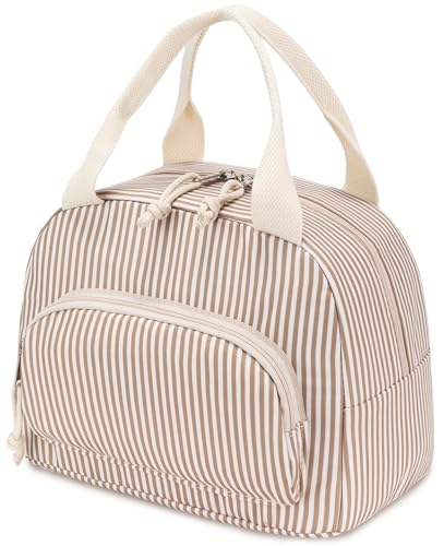 Lunch Bag Women Lunch Box for Women Adult Cute Insulated Lunch Bag Small Cooler Lunch Tote Bags for Work Picnic Travel (Brown Stripes) - color: Brown Stripes