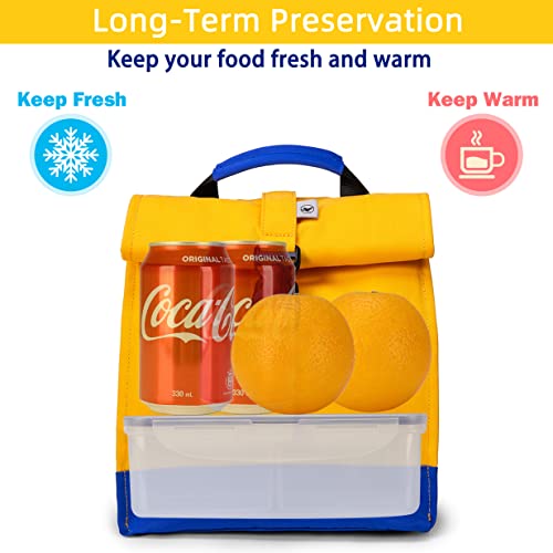 SUNNY BIRD Insulated Lunch Bag Rolltop Lunch Box Tote Lunchbox Bag for Women, Men, Boys and Girls (Yellow) - color: Yellow