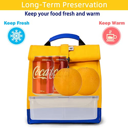 SUNNY BIRD Insulated Lunch Bag Rolltop Lunch Box Tote Lunchbox Bag for Women, Men, Boys and Girls (Yellow) - color: Yellow