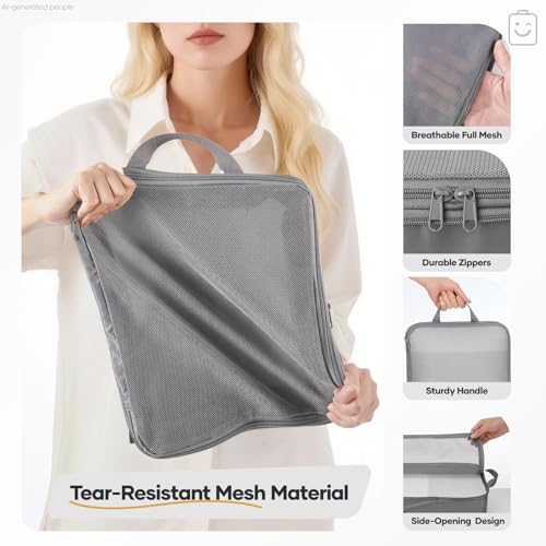 Veken 6/9/11 Set Compression Packing Cubes for Travel Essentials,Compressible Expandable Large Luggage Suitcase Organizer Bags for Clothing,Durable Space Saver Storage Bags(Gray) - color: Gray, size: 6 set