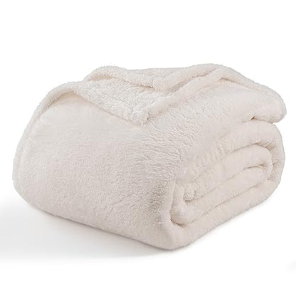 Berkshire Blanket Classic Extra-Fluffy™ Plush Blanket Queen Size, Soft Fuzzy Fluffy Long Hair Blanket for Couch Sofa Bed, Cream, 90x90 Inches - color: Cream, size: Full/Queen
