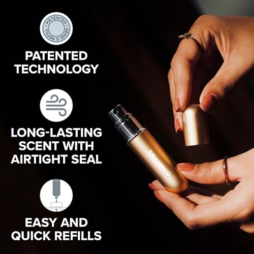 Travalo Classic HD Perfume Atomizer - Leak-Proof and TSA Approved for Air Travel - Reusable, Airtight, Easy-Fill Mini Pump Sprayer - Lightweight, Elegant Design w/Volume Window - Gold 0.17oz - color: Gold