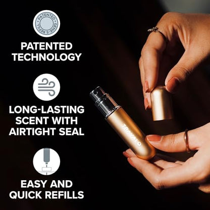 Travalo Classic HD Perfume Atomizer - Leak-Proof and TSA Approved for Air Travel - Reusable, Airtight, Easy-Fill Mini Pump Sprayer - Lightweight, Elegant Design w/Volume Window - Gold 0.17oz - color: Gold