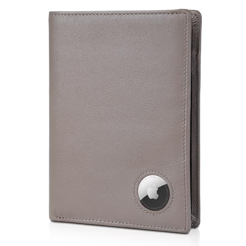 Polare Luxury RFID Blocking Leather Passport Holder Travel Wallet For Men and Women (Grey with AirTag Slot) - color: Grey with AirTag Slot