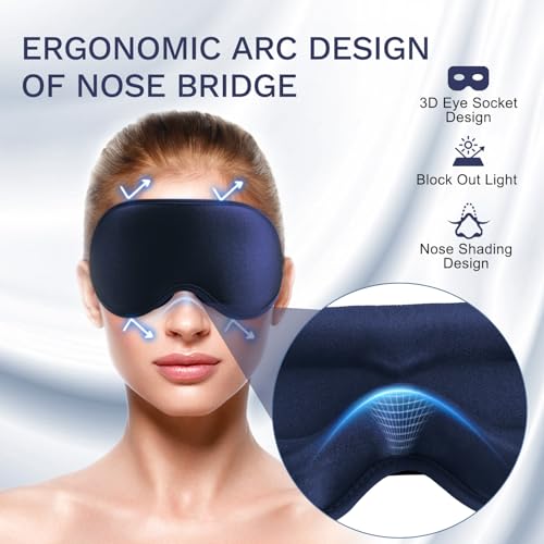 99% Fully Block Out Light Eye Sleep Mask, 3D Deep Contoured Eyes Cover Zero Pressure, Long Lash Extension Eyes Mask with Adjustable Straps for Sleeping Travel Home Nap Rest Women Men (Dark Blue) - color: Dark Blue