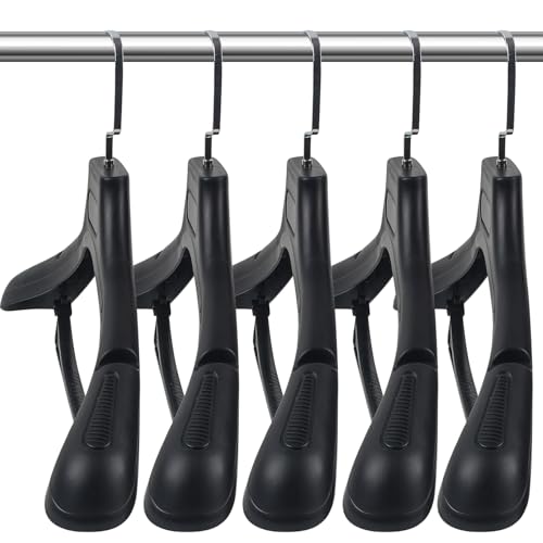 DEDU Suit Hangers for Men 10 Pack Width 17.7", Black Coat Hangers no Shoulder Bump Non Slip for Thick Sweaters, Plastic Extra Wide Shoulder with Pants Bar & Metal Hook - color: Black, size: 10 Pack