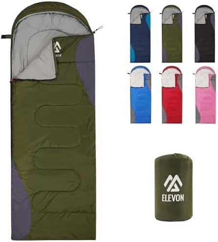 Elevon Sleeping-Bags Elevon Sleeping Bag for Adults Teens Kids Cold Warm Weather, Portable Waterproof & Lightweight with Compression Sack - color: 1-person, 1-pack, Green, size: 86.6'' x 31.5'' (Pack of 8)