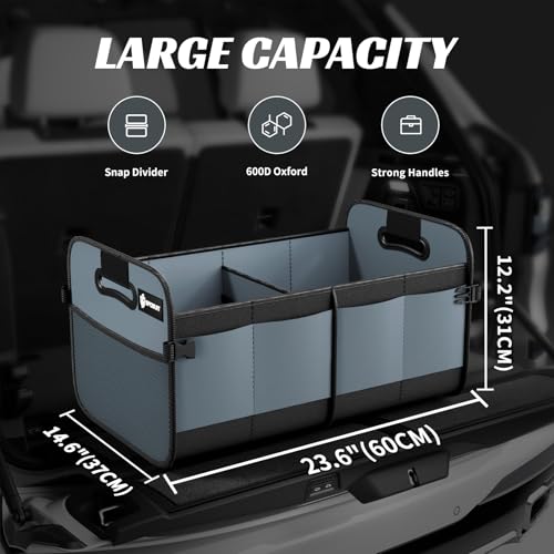 Sposuit Trunk Organizer for Car - 70L Collapsible Car Storage with 11 Pockets & Reinforced Handles, SUV Trunk Organizers for Grocery Cargo(Grey) - color: Grey, size: Large