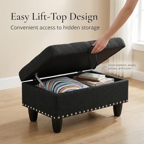 28.5 Inch Storage Ottoman Bench, Upholstered Ottoman with Hidden Storagefor Bedroom Living Room, End of Bed Foot Rest Stool, Charcoal Gray - color: Charcoal Gray
