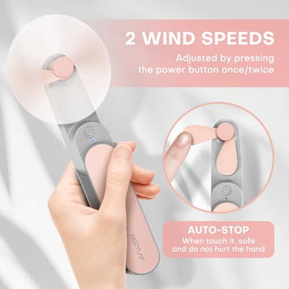 Portable mini handheld Fan, small Rechargeable Personal Fan for 9-15 Hours Runtime, Pocket Design for Travel/Women Essentials/vacation/beach/vacation/airplane/disney - color: Pink