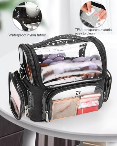 NAONAYA Makeup Brush Bag With 4 Mini Pouches, Makeup Brush Holder Professional Makeup Artist Travel Case Clear Waterproof Cosmetic Organizer Bag, with Adjustable Strap and Dividers - color: clear with 4 mini bags, size: S