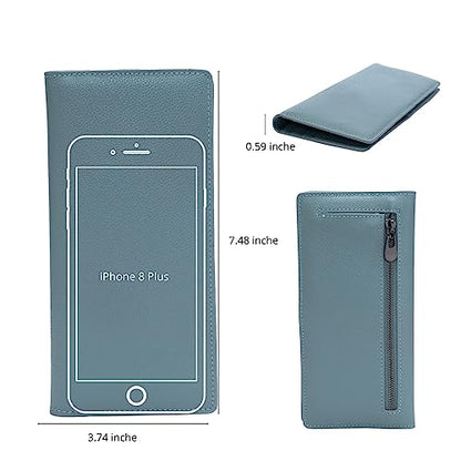 Bveyzi Ultra Slim Thin Leather RFID Blocking Credit Card Holder Bifold Clutch Wallets for Women - color: Blue Grey