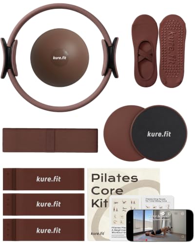 Pilates Kit for Women – Home Pilates Equipment Set with Ring, Ball & Resistance Bands | Pilates Starter Kit with Accessories in Gift Box - color: Cocoa, style: Core Kit - 10PC