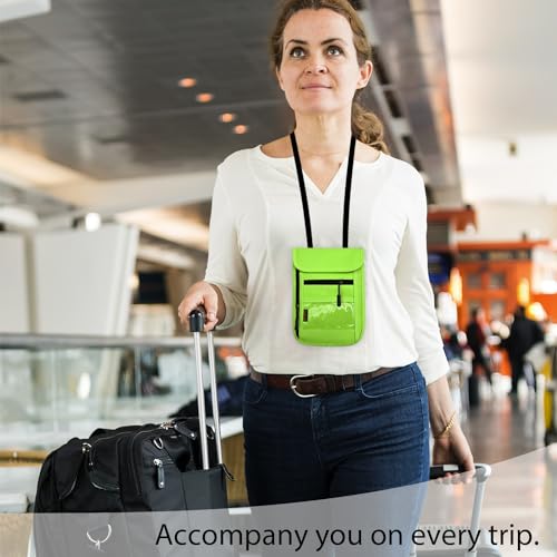 RFID Blocking Travel Neck Wallet Pouch and Passport Holder, Travel Neck Pouch Passport Holder for Women & Men - Green - color: Green