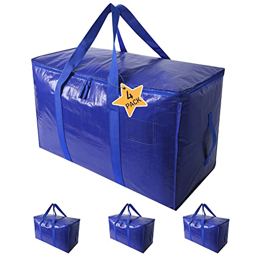Moving Supplies Extra Large Heavy Duty Packing Bags with Zippers & Strong Carrying Handles, for Moving and Storage Wardrobe Clothes, Blankets, Mattress, Kitchenware Dishes and Glasses (Set of 4) - color: 4-package-Blue